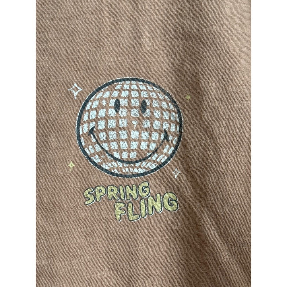 Aerie Brown Graphic T-Shirt Spring Fling Disco Ball Smiley Face Oversized Small - Picture 4 of 7